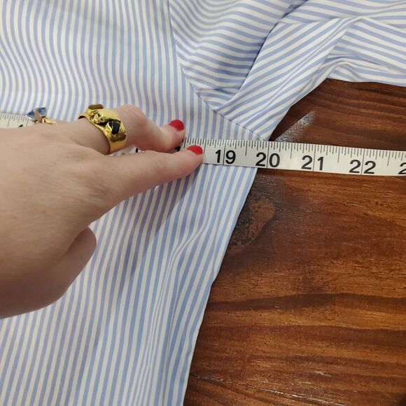 J Mclaughlin Top Small Blue Pinstripe Tie Neck Preppy Feminine Academia Office - Picture 6 of 7